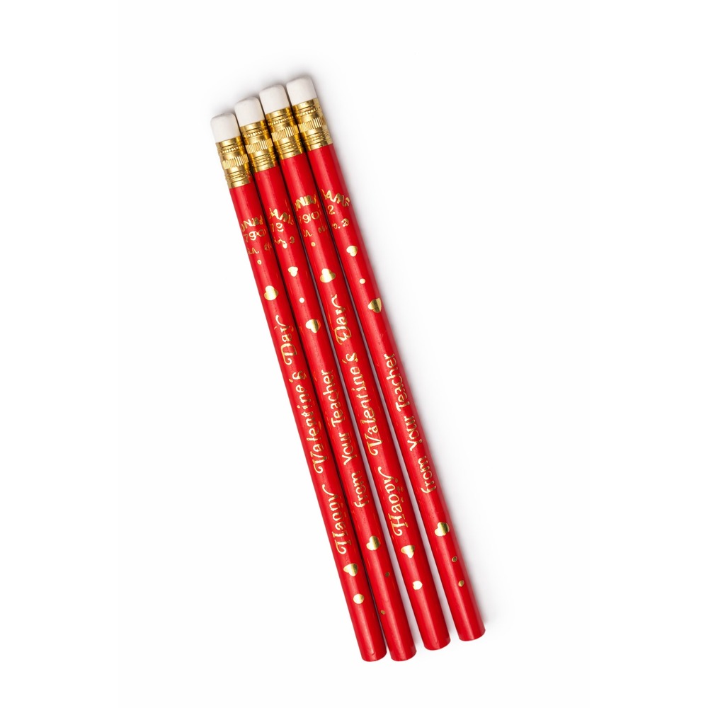 Moon Products Happy Valentine's Day Pencils Red Gold Heart Teacher School No 2